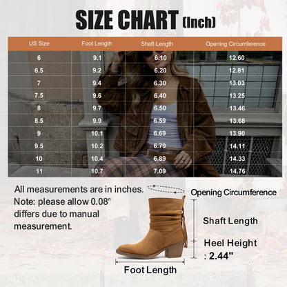 Jeossy 9203 Women's Slouchy Ankle Boots, Square Toe Low Block Heel Tassel