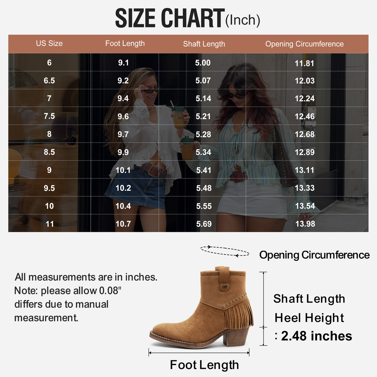 Jeossy 9207 Women's Western Square Toe Low Block Heel Fringe Booties