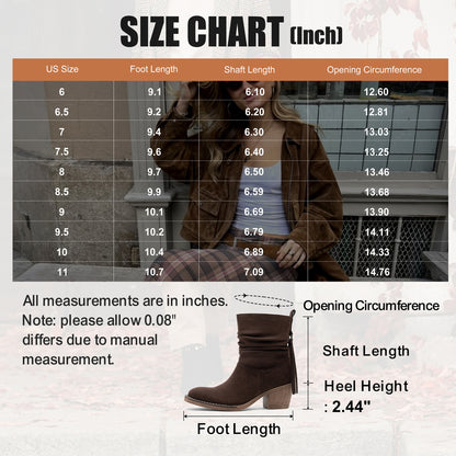 Jeossy 9203 Women's Slouchy Ankle Boots, Square Toe Low Block Heel Tassel