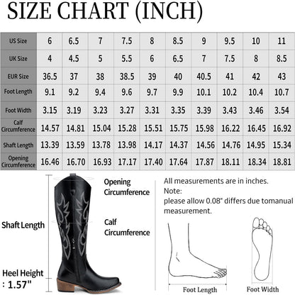 Jeossy 9809 Cowboy Boots for Women,Western Cowgirl Boots,Square Toe Knee High Embroided Pull on Wide Calf Boots with Inside Zipper