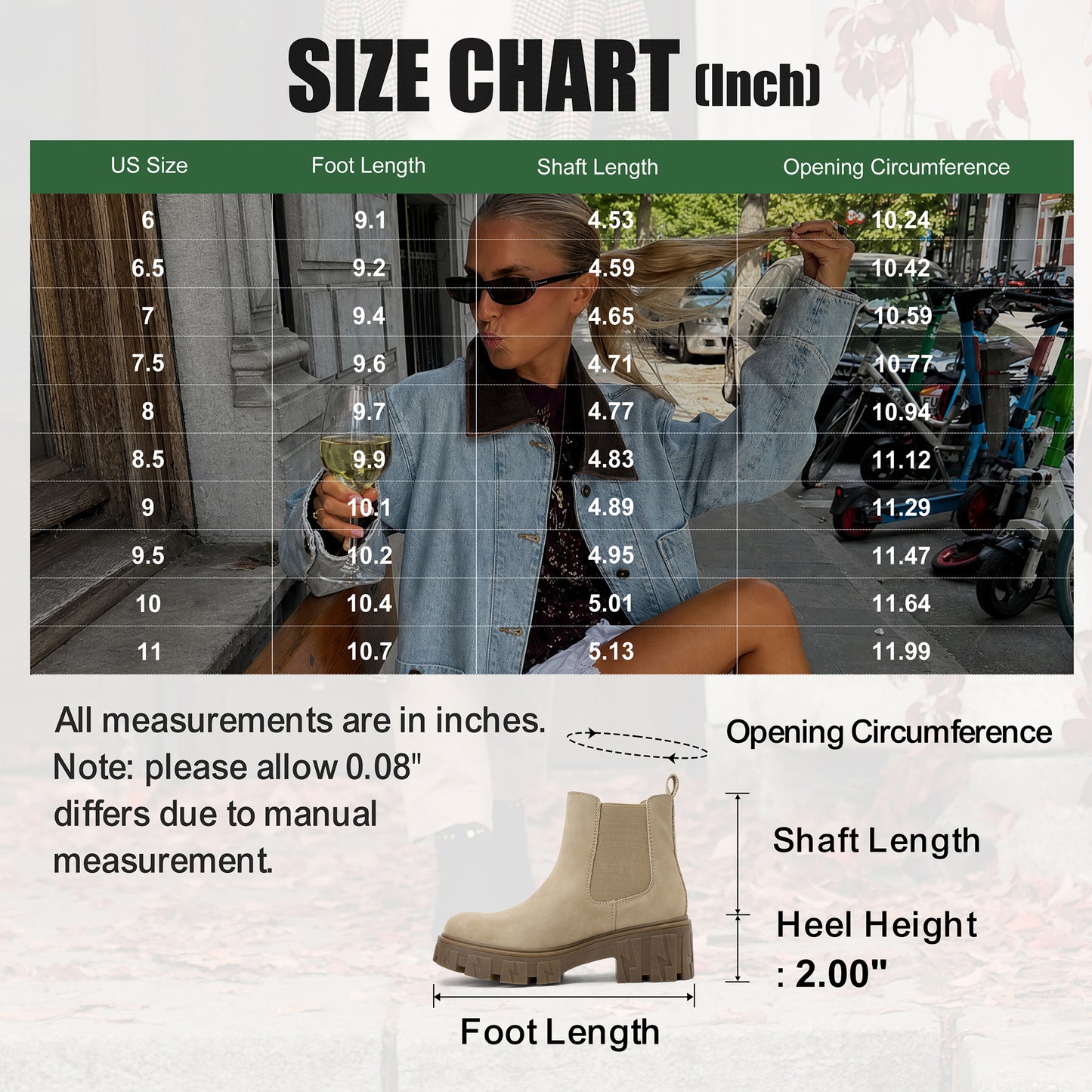 JEOSSY Women's 9620+9620L+9621 Chelsea Ankle Boots Fashion Lug Sole Platform Elastic Slip-on Booties