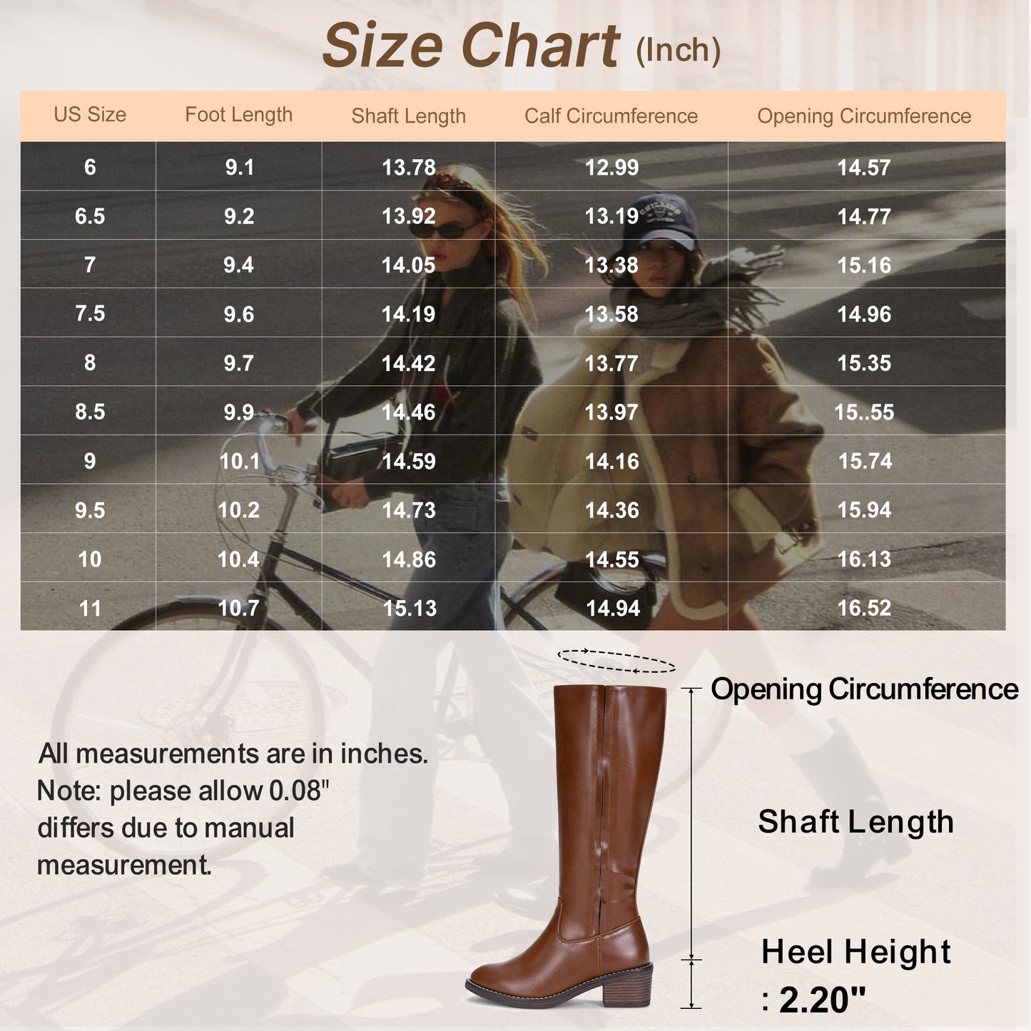 Jeossy Women's 9661+9661W Knee High Boots Riding High Boots with Inner Zipper and Side Hidden Elastic Band