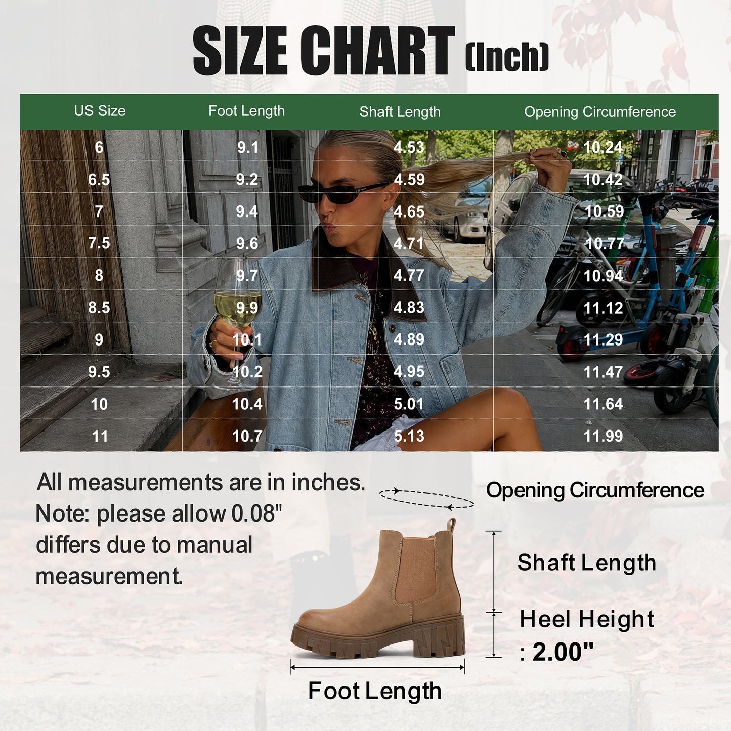 JEOSSY Women's 9620+9620L+9621 Chelsea Ankle Boots Fashion Lug Sole Platform Elastic Slip-on Booties